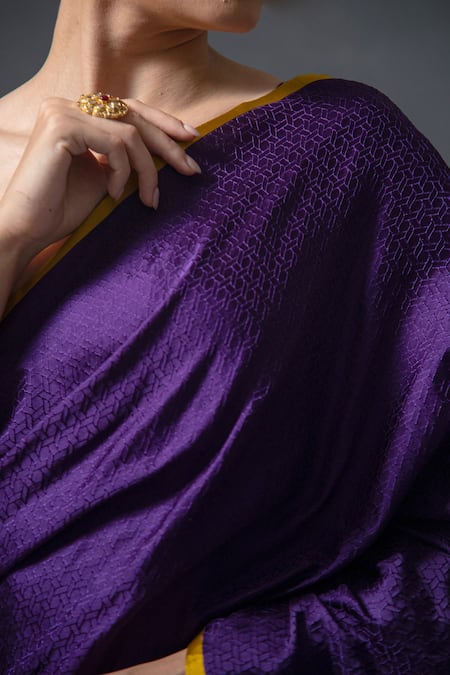 Sacred Weaves_Purple Satin Zari Tanchoi Woven Saree_Online_at_Aza_Fashions
