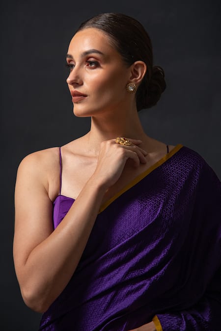 Buy_Sacred Weaves_Purple Satin Zari Tanchoi Woven Saree_Online_at_Aza_Fashions