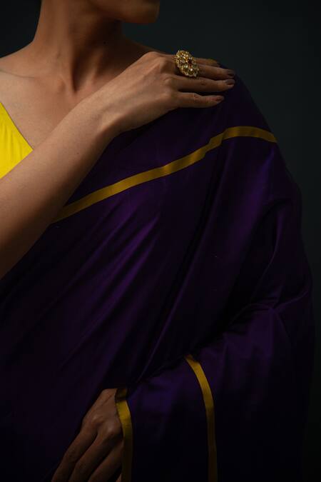 Sacred Weaves Purple Satin Zari Meenakari Floral Butti Pattern Saree Online at Aza Fashions Sacred Weaves_Purple Satin Zari Meenakari Floral Butti Pattern Saree_Online_at_Aza_Fashions