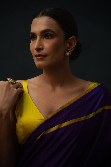 Sacred Weaves Purple Satin Zari Meenakari Floral Butti Pattern Saree at Aza Fashions Sacred Weaves_Purple Satin Zari Meenakari Floral Butti Pattern Saree_at_Aza_Fashions