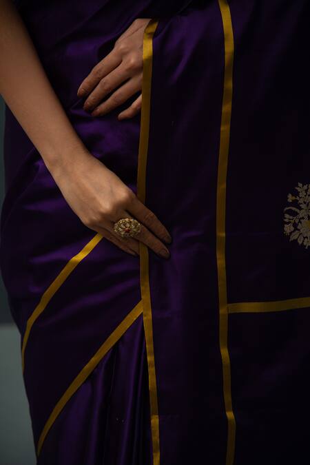 Buy Sacred Weaves Purple Satin Zari Meenakari Floral Butti Pattern Saree Buy_Sacred Weaves_Purple Satin Zari Meenakari Floral Butti Pattern Saree