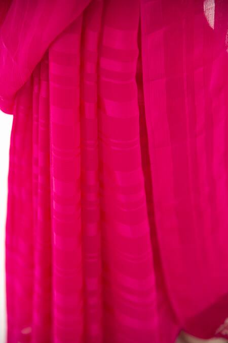 Shop_Sacred Weaves_Pink Georgette Tonal Stripe Saree_Online_at_Aza_Fashions