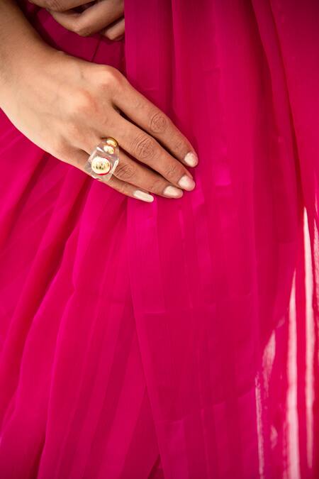 Buy_Sacred Weaves_Pink Georgette Tonal Stripe Saree