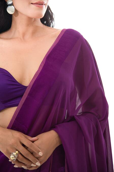 Buy_Sacred Weaves_Purple Georgette Placement Paisley Saree_Online_at_Aza_Fashions