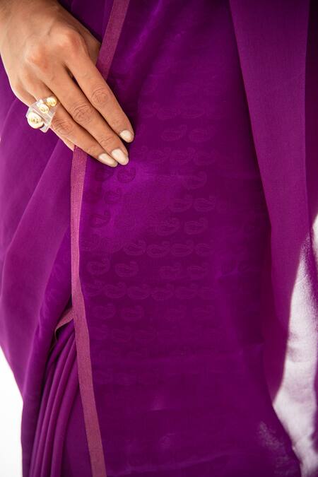 Sacred Weaves_Purple Georgette Placement Paisley Saree_at_Aza_Fashions