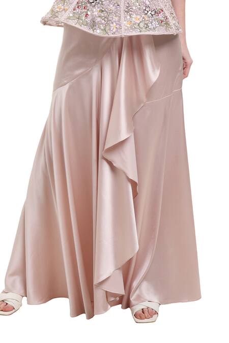 Buy_Isha Regalia_Beige Net, Satin Embroidery, Sequins, Beads Hand Top And Draped Skirt Set _Online_at_Aza_Fashions