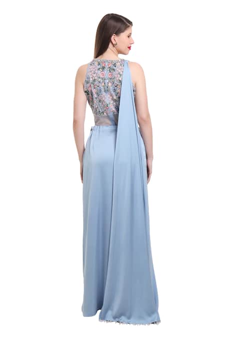 Isha Regalia Blue Pre-Draped Saree With Bodysuit 