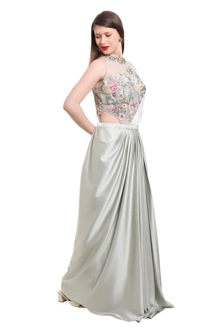 Buy Isha Regalia Green Net, Satin Crystals, Embroidery Round Neck Pre-draped Saree And Bodysuit Online at Aza Fashions Buy_Isha Regalia_Green Net, Satin Crystals, Embroidery Round Neck Pre-draped Saree And Bodysuit _Online_at_Aza_Fashions