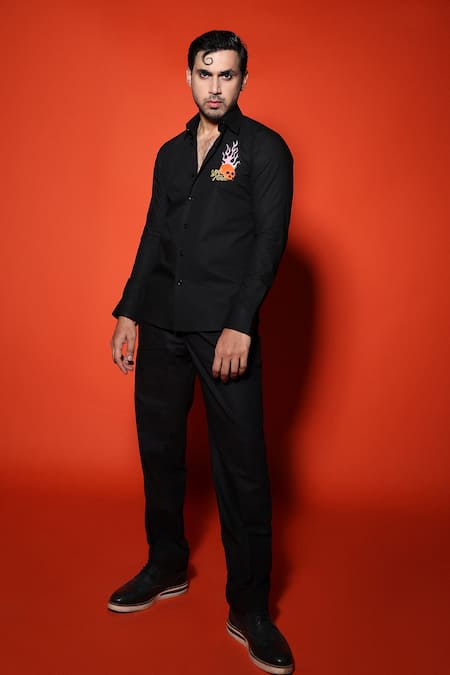 Noonoo Black Embroidered Skull Shirt 