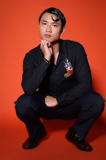 Noonoo Skull Embroidered Casual Shirt 