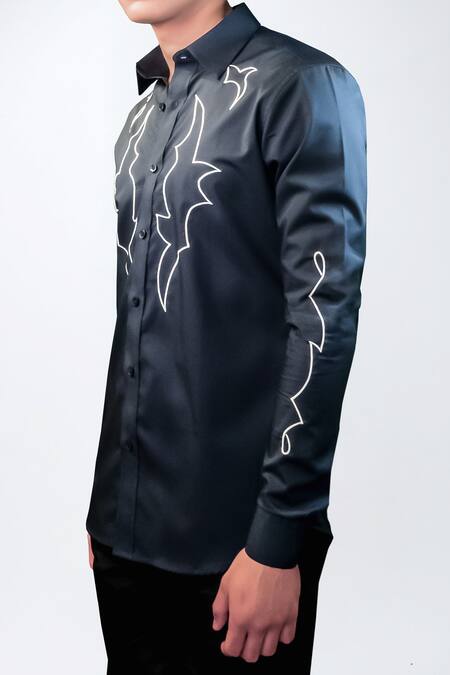 Noonoo_Navy Cotton Embroidery Abstract Thread Blue Shirt _Online_at_Aza_Fashions