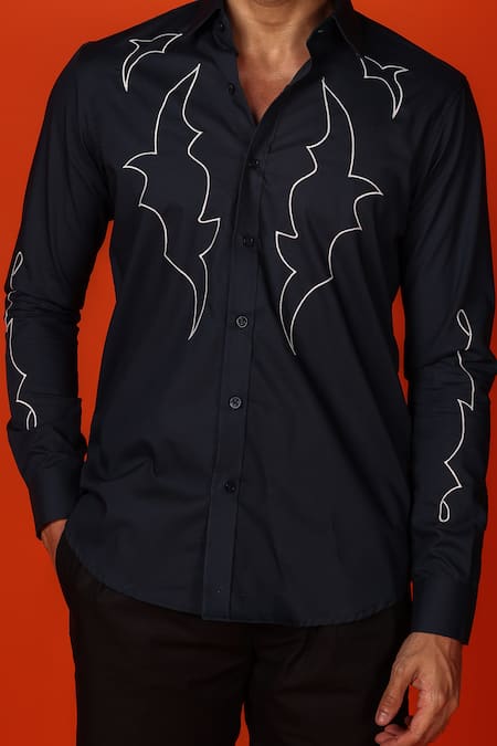 Noonoo Abstract Thread Embroidered Blue Shirt 