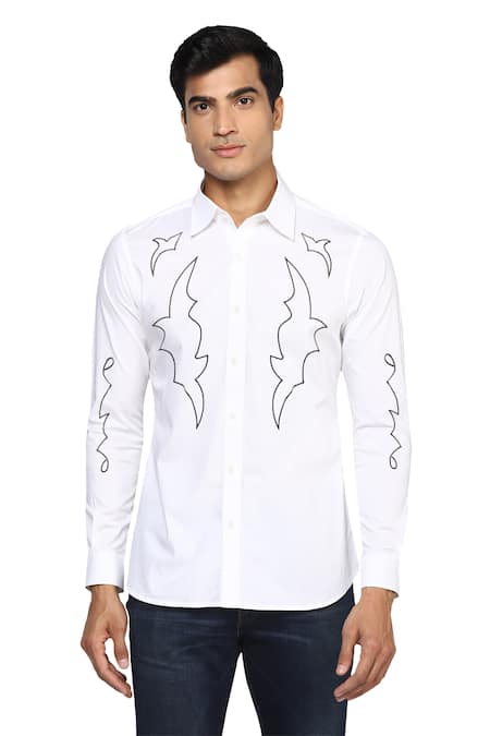 Noonoo White Gingham Embroidery Abstract Thread Shirt Online at Aza Fashions Noonoo_White Gingham Embroidery Abstract Thread Shirt _Online_at_Aza_Fashions