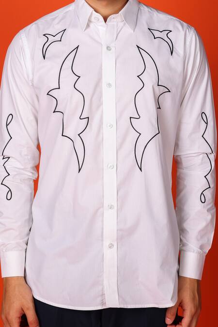 Shop Noonoo White Gingham Embroidery Abstract Thread Shirt Online at Aza Fashions Shop_Noonoo_White Gingham Embroidery Abstract Thread Shirt _Online_at_Aza_Fashions