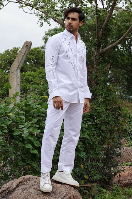 Noonoo Abstract Thread Embroidered White Shirt 