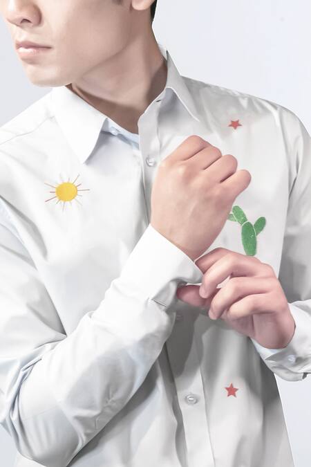 Noonoo_Blue Cotton Embroidery Cactus Sky Shirt _Online_at_Aza_Fashions