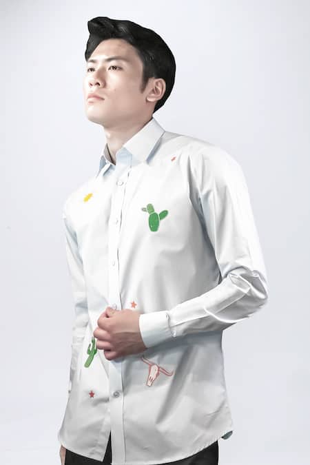 Noonoo Cactus Embroidered Sky Blue Shirt 