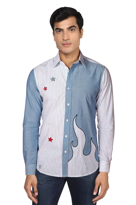 Noonoo Blue & White Stripe Pattern Shirt 