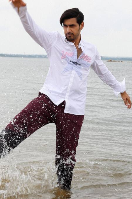 Noonoo_White Cotton Patchwork, Applique Yee Haw Embroidered Shirt _Online_at_Aza_Fashions