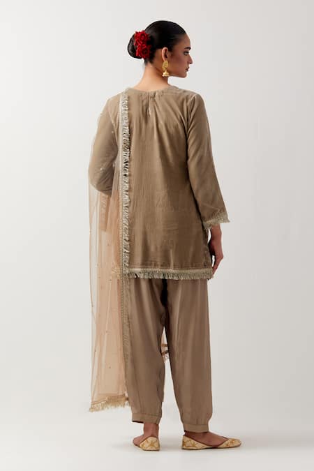 Priya Chaudhary Sequin Embroidered Beige Kurta Salwar Set 
