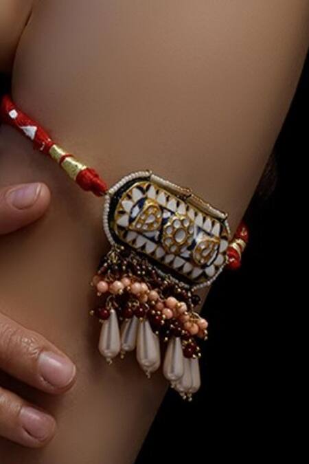 Dugran By Dugristyle_Multi Color Gold Plated Kundan Pearl Bajuband _Online_at_Aza_Fashions