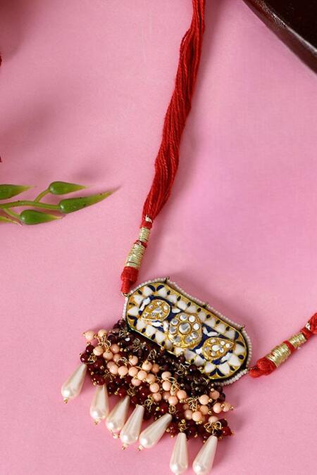 Buy_Dugran By Dugristyle_Multi Color Gold Plated Kundan Pearl Bajuband _Online_at_Aza_Fashions