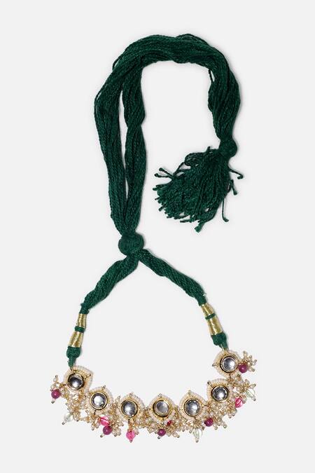 Buy_Dugran By Dugristyle_Multi Color Pearls, Lace, Stones Gold Plated Kundan Bajuband _Online_at_Aza_Fashions