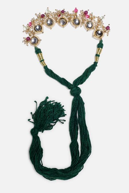 Shop_Dugran By Dugristyle_Multi Color Pearls, Lace, Stones Gold Plated Kundan Bajuband _Online_at_Aza_Fashions