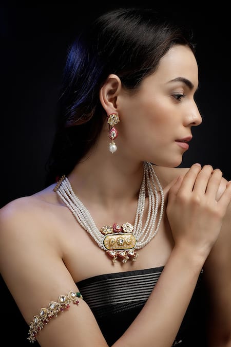 Dugran By Dugristyle Multi Color Pearls, Lace, Stones Gold Plated Kundan Bajuband 