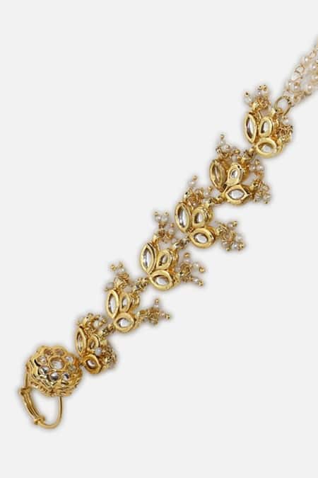 Buy_Dugran By Dugristyle_Cream Embellished Gold Plated Hathphool _Online_at_Aza_Fashions