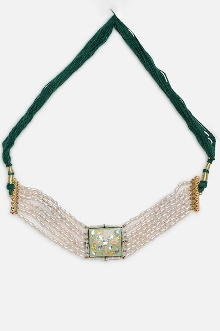 Buy_Dugran By Dugristyle_Cream Kundan Pearl Embellished Choker _Online_at_Aza_Fashions