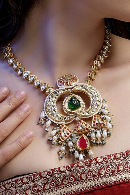 Shop_Dugran By Dugristyle_Multi Color Gold Plated Fusion Pendant Necklace _Online_at_Aza_Fashions