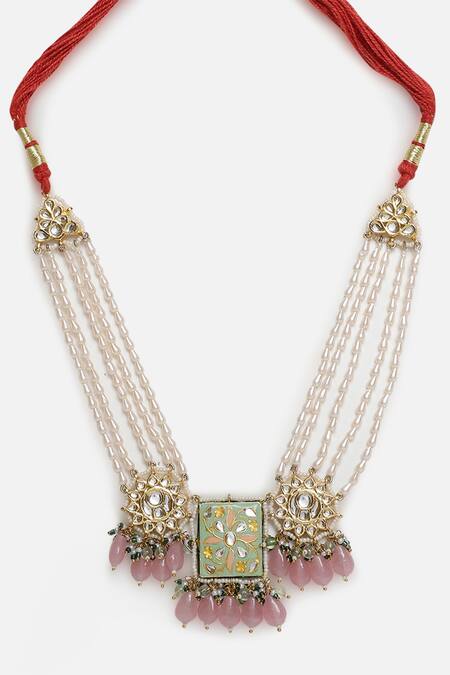 Dugran By Dugristyle_Multi Color Meenakari Kundan Pearl Choker Necklace _Online_at_Aza_Fashions