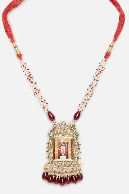 Dugran By Dugristyle_Multi Color Gold Plated Kundan Pendant Necklace _Online_at_Aza_Fashions