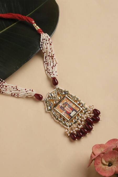 Buy_Dugran By Dugristyle_Multi Color Gold Plated Kundan Pendant Necklace _Online_at_Aza_Fashions