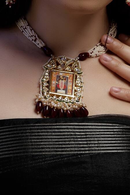 Shop_Dugran By Dugristyle_Multi Color Gold Plated Kundan Pendant Necklace _Online_at_Aza_Fashions