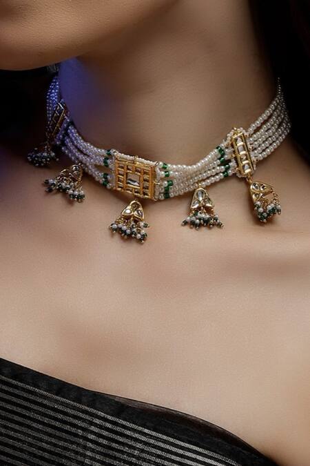 Buy Dugran By Dugristyle Gold Plated Kundan Pearl Embellished Choker Online at Aza Fashions Buy_Dugran By Dugristyle_Gold Plated Kundan Pearl Embellished Choker _Online_at_Aza_Fashions