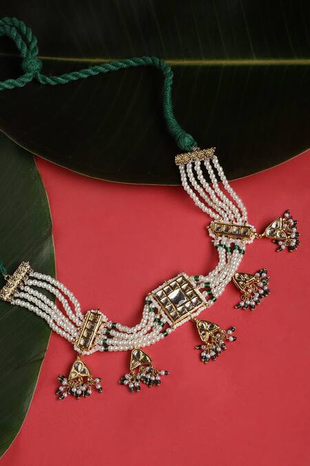 Shop Dugran By Dugristyle Gold Plated Kundan Pearl Embellished Choker Online at Aza Fashions Shop_Dugran By Dugristyle_Gold Plated Kundan Pearl Embellished Choker _Online_at_Aza_Fashions