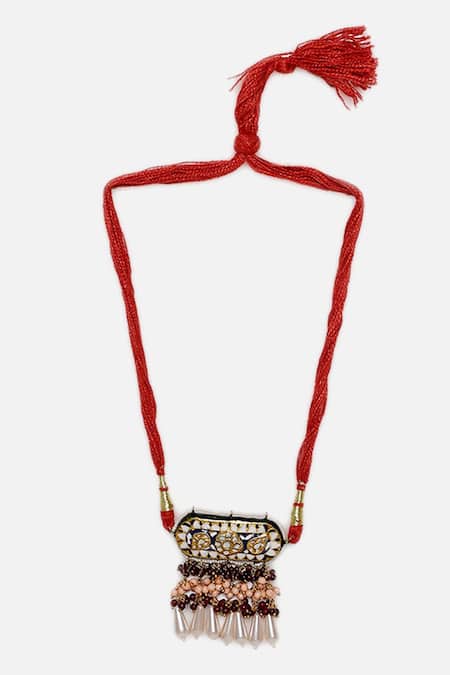 Shop Dugran By Dugristyle Multi Color Pearls, Stones Embellished Necklace With Geometric Motifs at Aza Fashions Shop_Dugran By Dugristyle_Multi Color Pearls, Stones Embellished Necklace With Geometric Motifs _at_Aza_Fashions