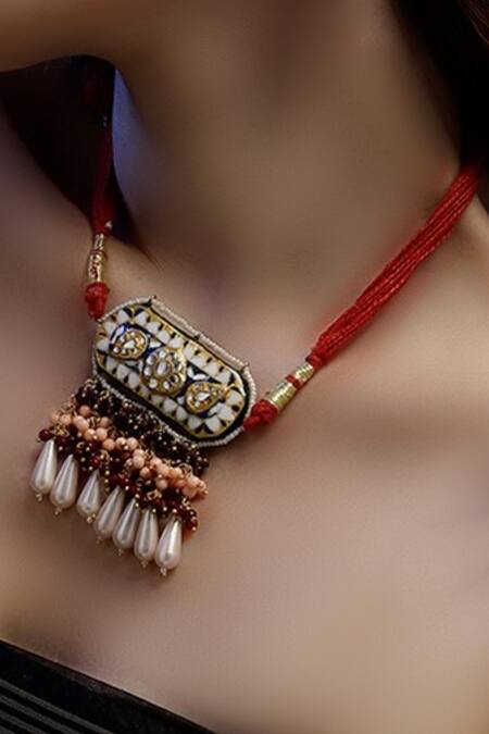 Buy Dugran By Dugristyle Multi Color Pearls, Stones Embellished Necklace With Geometric Motifs Online at Aza Fashions Buy_Dugran By Dugristyle_Multi Color Pearls, Stones Embellished Necklace With Geometric Motifs _Online_at_Aza_Fashions