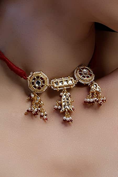 Dugran By Dugristyle_Gold Plated Kundan Embellished Choker _Online_at_Aza_Fashions