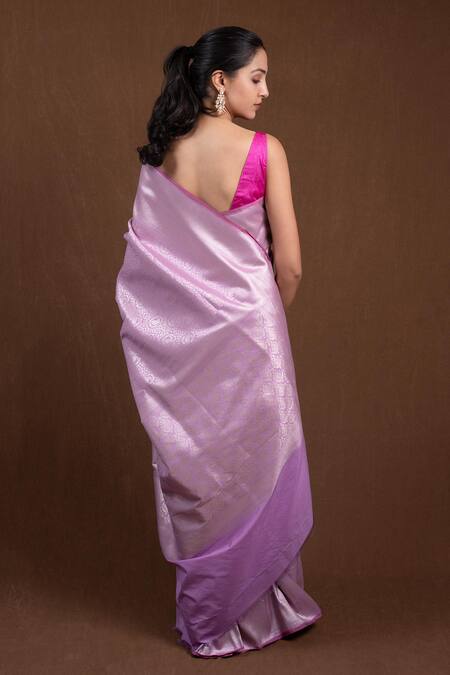 Shop_Devissha_Pink Silk Embroidery Paisley Woven Banarasi Saree _at_Aza_Fashions
