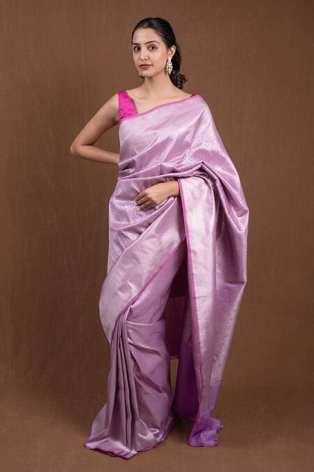 Devissha_Pink Silk Embroidery Paisley Woven Banarasi Saree _Online_at_Aza_Fashions