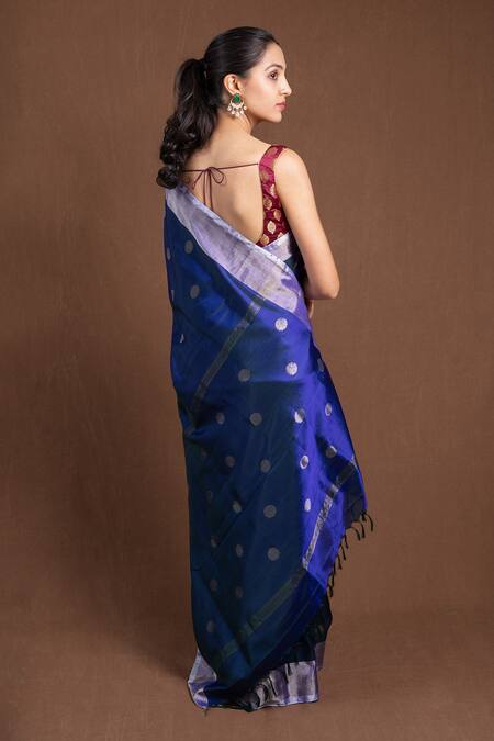 Shop Devissha Blue Silk Embroidery Royal Circular Woven Saree at Aza Fashions Shop_Devissha_Blue Silk Embroidery Royal Circular Woven Saree_at_Aza_Fashions