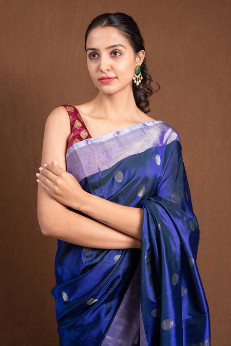 Devissha Blue Silk Embroidery Royal Circular Woven Saree Online at Aza Fashions Devissha_Blue Silk Embroidery Royal Circular Woven Saree_Online_at_Aza_Fashions