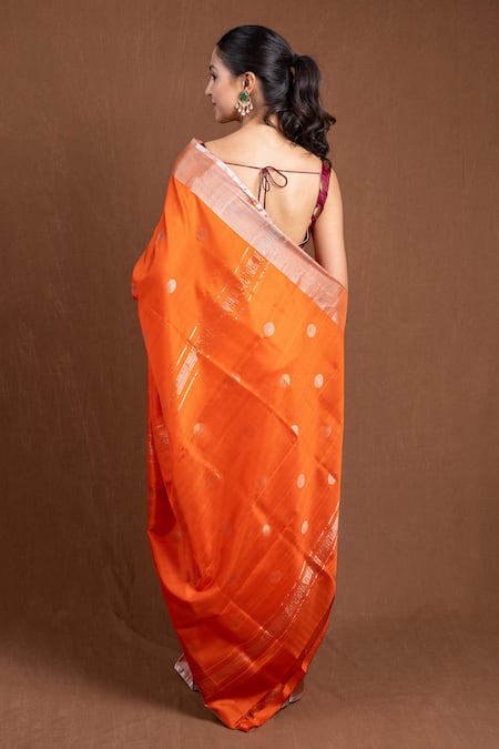 Devissha Ginni Booti Woven Orange Saree 
