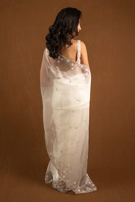 Devissha Cutdana Border Embroidered White Saree 