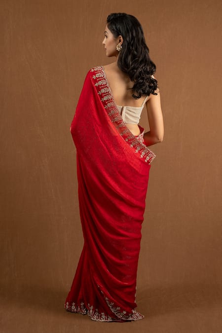 Devissha Zardozi Embroidered Orange Saree 