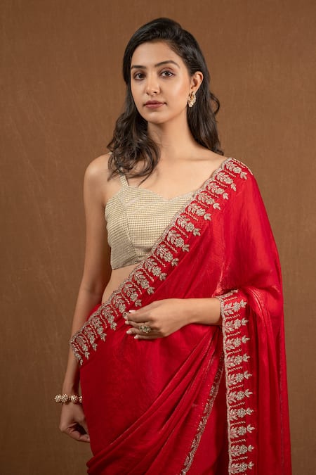 Devissha Orange Organza Cut Work, Sequins Zardozi Embroidered Saree Online at Aza Fashions Devissha_Orange Organza Cut Work, Sequins Zardozi Embroidered Saree _Online_at_Aza_Fashions