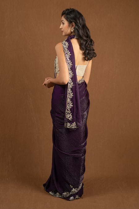 Devissha Floral Cutdana Embroidered Purple Saree 